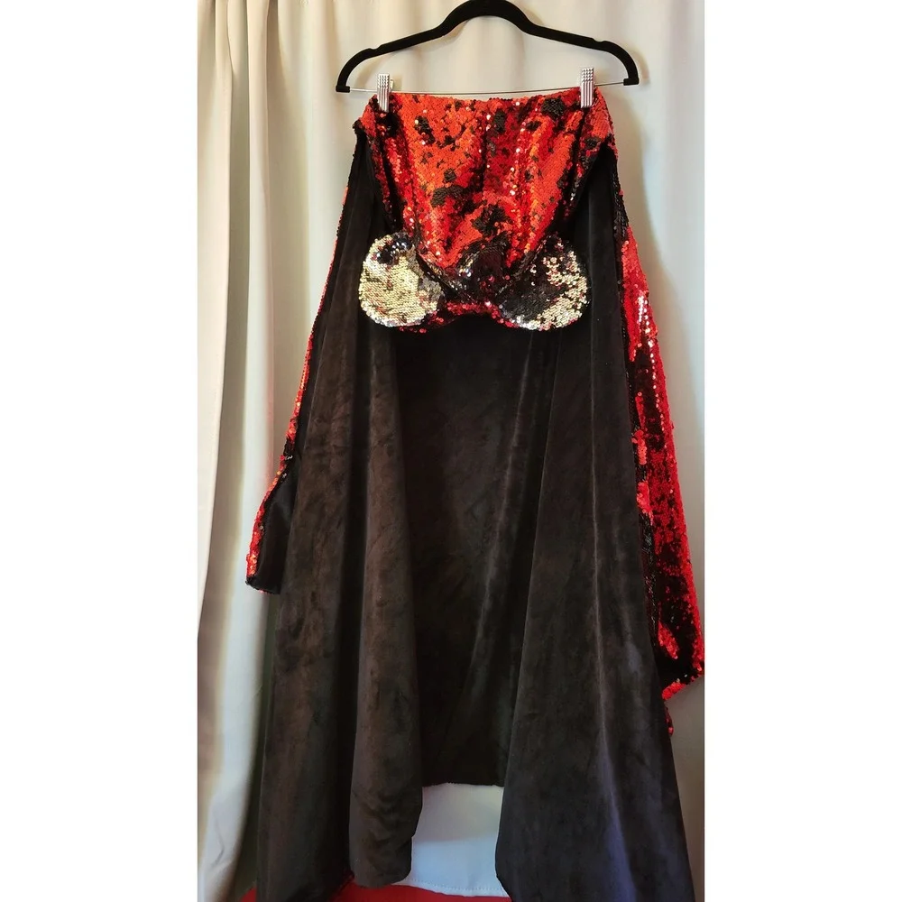 Disney Store Minnie Mouse Reversible Sequin Hooded Throw Blanket Red Black 40x70
